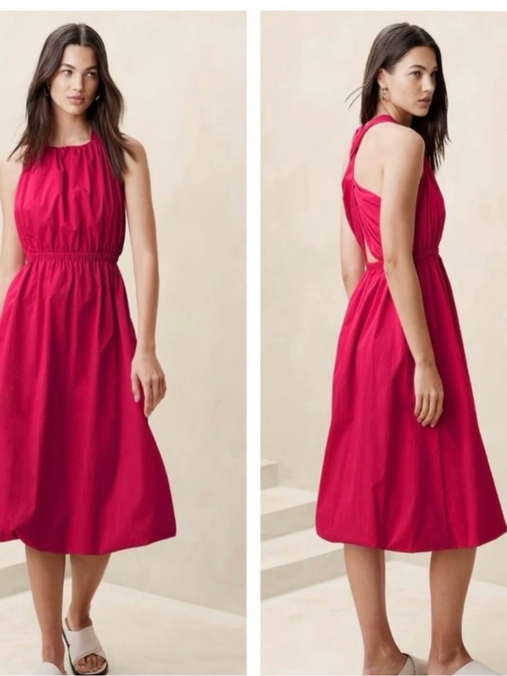 Banana Republic Factory NWT Bubble Hem Taffeta Midi Dress Womens XL Raspberry